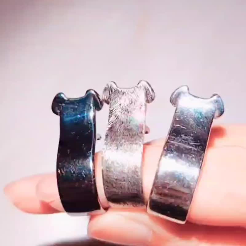 Lovely Hugging Puppy Silver Open Ring - แหวนทั่วไป - เงินแท้ สีเงิน