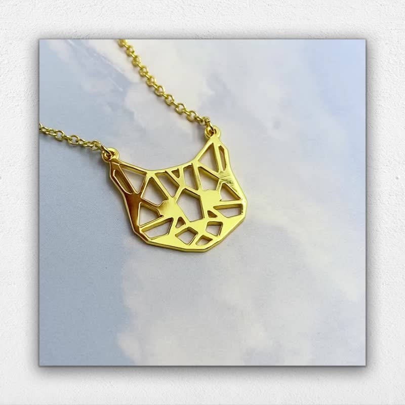 Cat face, Origami Necklace, Cat necklace, Cat jewelry, Cat Gift - 項鍊 - 銅/黃銅 金色