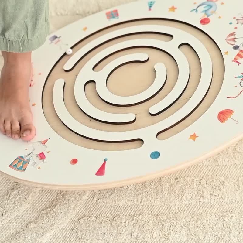 Labyrinth Wooden Wobble Balance Board Kids Physical Therapy Kids Wobble board - Kids' Toys - Wood White