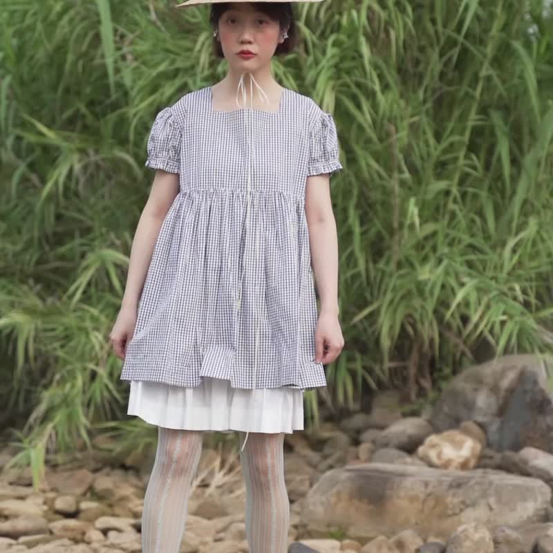 Check Quality High Count Cotton High Waist Doll Skirt Light French Dress - ชุดเดรส - ผ้าฝ้าย/ผ้าลินิน ขาว