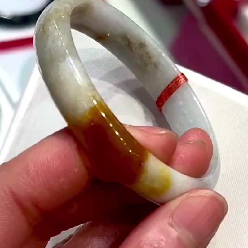 アイス ビルマ ジェダイト ナチュラル ジェード ブレスレット キャラメル ジンディ ジェダイト ブレスレット - ブレスレット - 翡翠 オレンジ