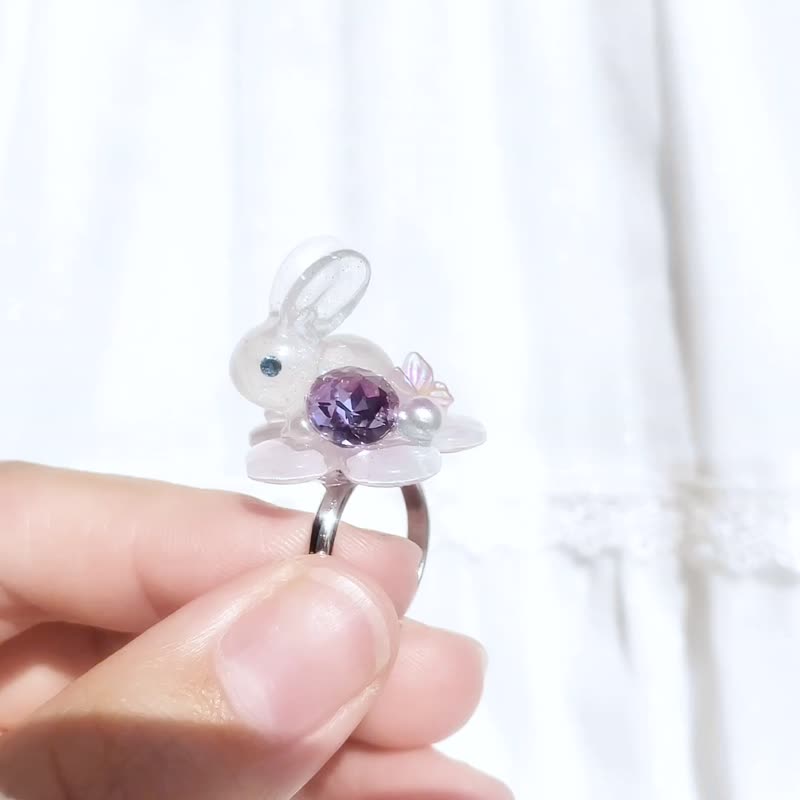Ring RanranRabbit Free Size Rabbit Japan Handmade - แหวนทั่วไป - เรซิน สีม่วง