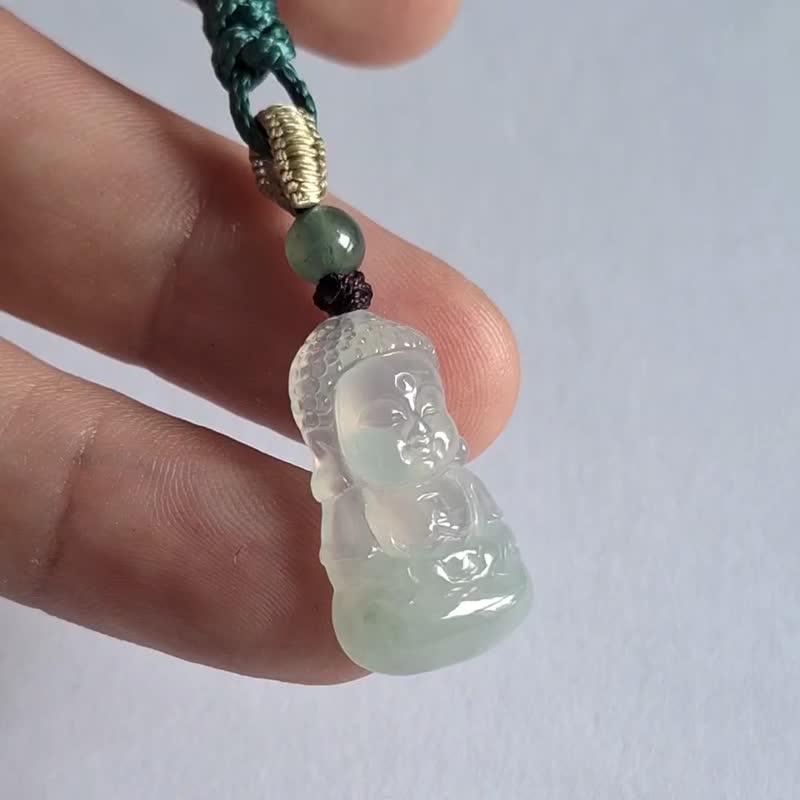 Natural Burmese jadeite | baby buddha mini pendant | jade - Necklaces - Jade White