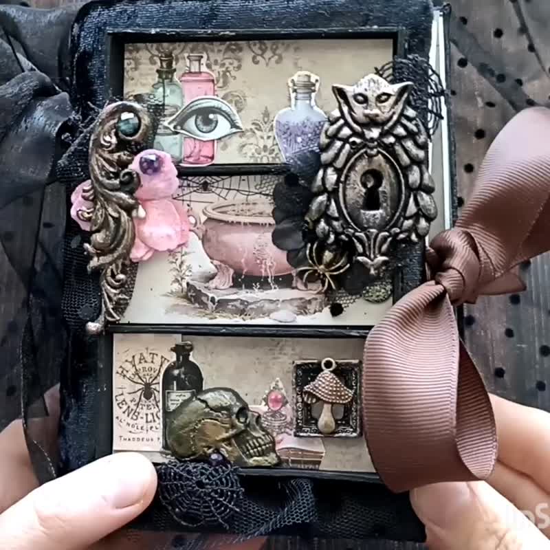Gothic witch shelf junk journal handmade Dark gothic magic grimoire notebook - 筆記本/手帳 - 紙 黑色
