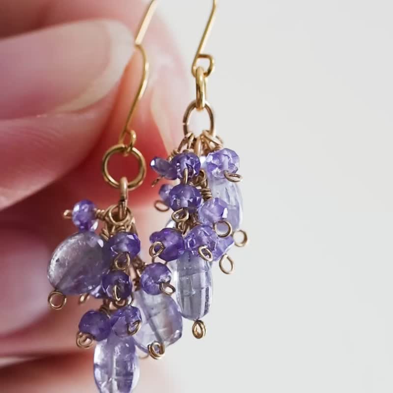 雙色坦桑石 戲遊耳環 垂墜的通透感 - 耳環/耳夾 - 石頭 藍色