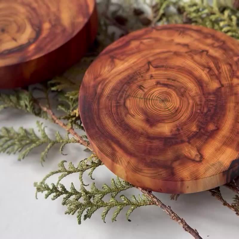 Taiwan fir old wood cannon flower fireworks annual ring pattern coaster-handmade temperature/permanent wood fragrance - Coasters - Wood 