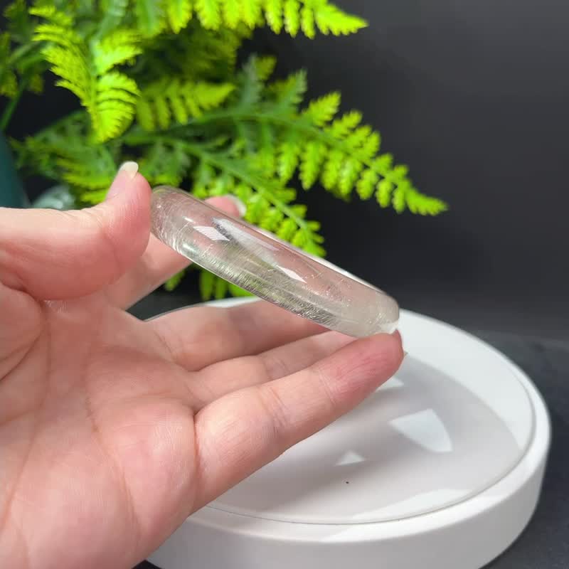 超稀有玻璃體白色兔毛水晶手鐲61+MM 閃片星光全順髮晶手環 活力 - 手鍊/手環 - 水晶 白色