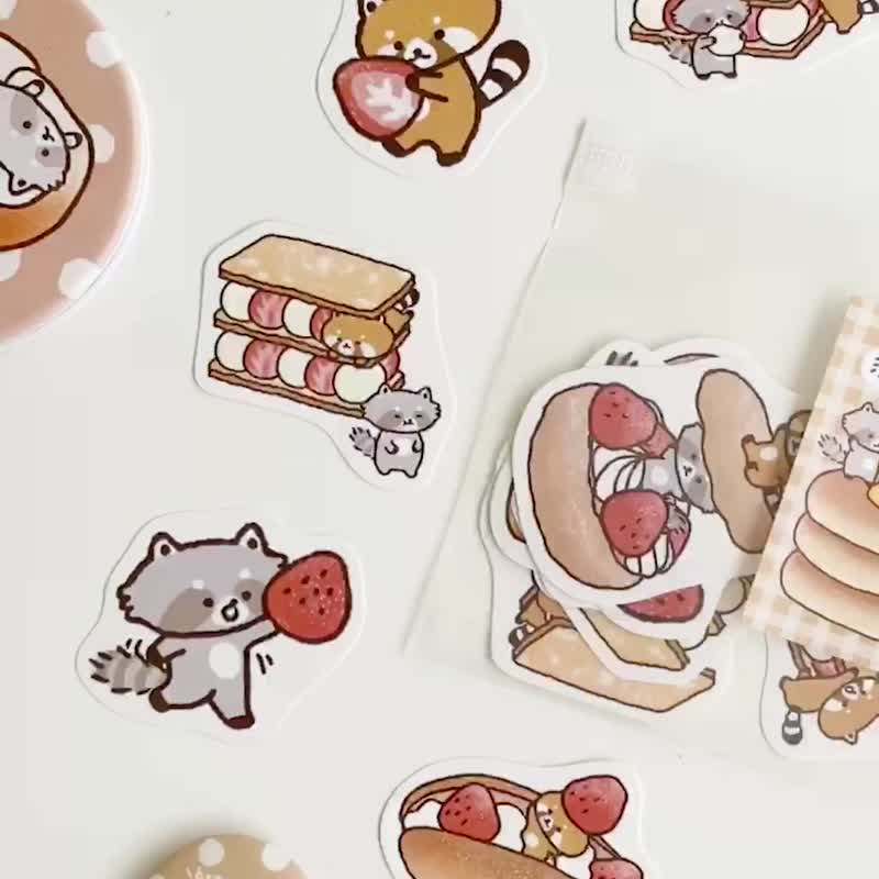 Raccoon Fruit House-Strawberry Dessert No.1 Sticker Pack/Pocket Sticker - สติกเกอร์ - กระดาษ สีนำ้ตาล