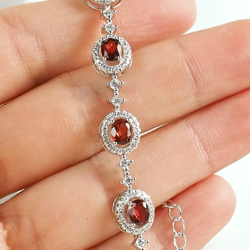 Gemstone Series||Hot Passion|| Cut Stone 925 Sterling Silver Bracelet - Bracelets - Silver Red
