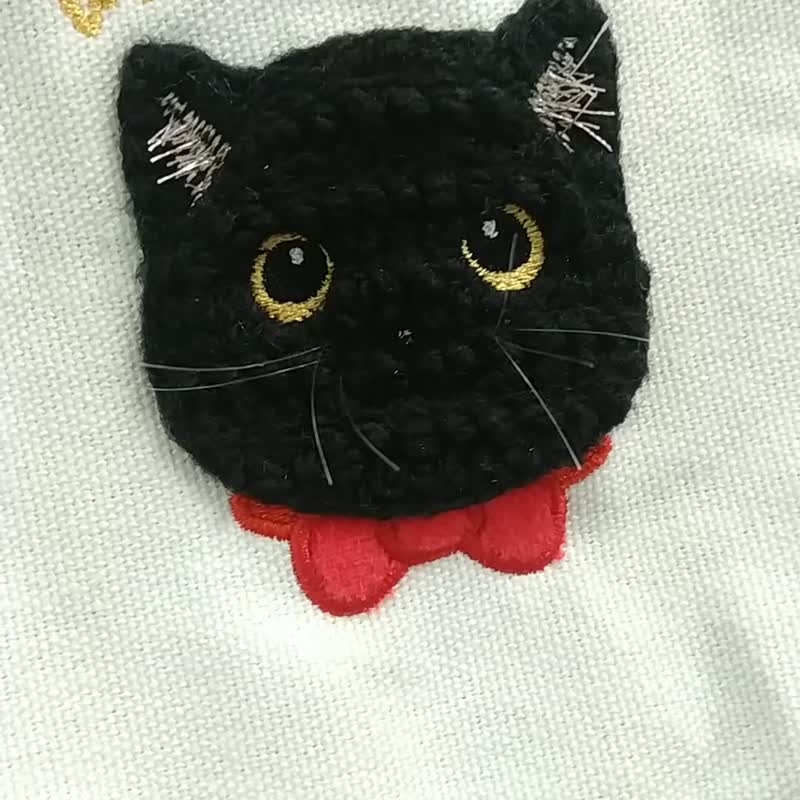 *Take me out*Double cup bag/drink bag Little black cat three-dimensional cord embroidery - Handbags & Totes - Other Man-Made Fibers Black