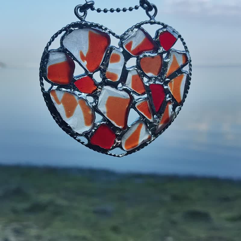 海玻璃愛心吊飾 - 壁貼/牆壁裝飾 - 玻璃 紅色