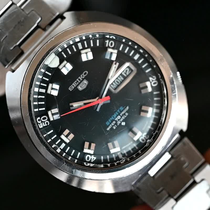 Seiko 5 Sports Black Dial メンズ 腕時計 Automatic Men's Watch Ref.6119-7160 手錶 古董 - 男錶/中性錶 - 不鏽鋼 黑色
