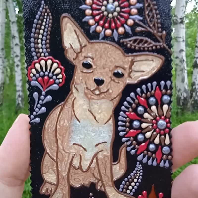 Personalized leather bookmark, Hand painted bookmark, Dog bookmark, Chihuahua - Bookmarks - Genuine Leather Multicolor