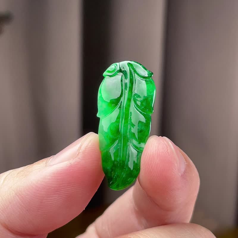 老坑辣綠翡翠葉子 | 天然緬甸玉翡翠A貨 - 其他 - 玉石 綠色