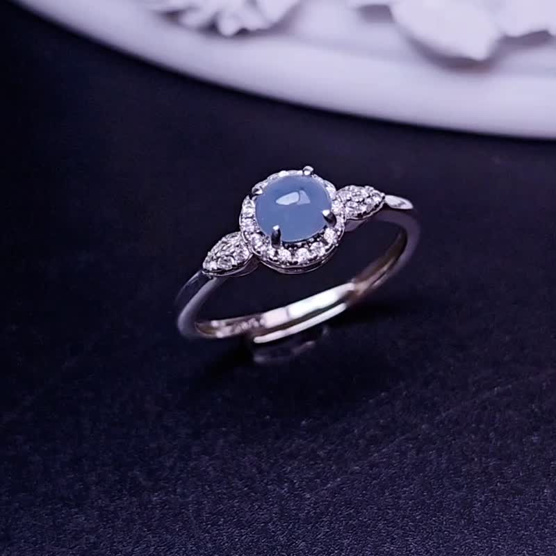 Cai Shui | Rare fantasy ice starry sky blue | Burmese A-quality jadeite pure 18k Silver plated simple ring - แหวนทั่วไป - หยก 