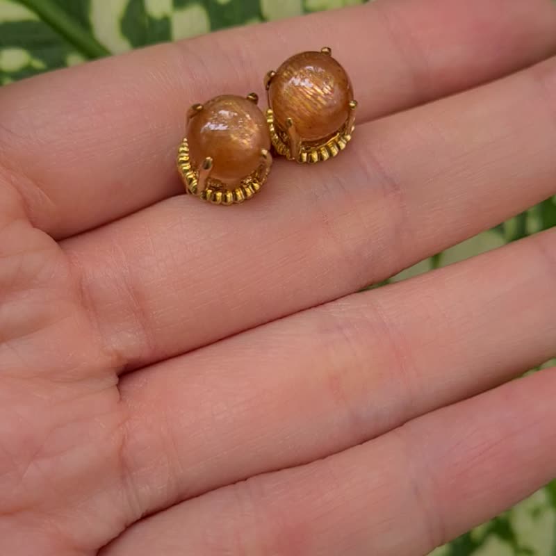 サンストーンイヤリング、シルバー、ゴールドメッキ - ピアス・イヤリング - 宝石 ゴールド