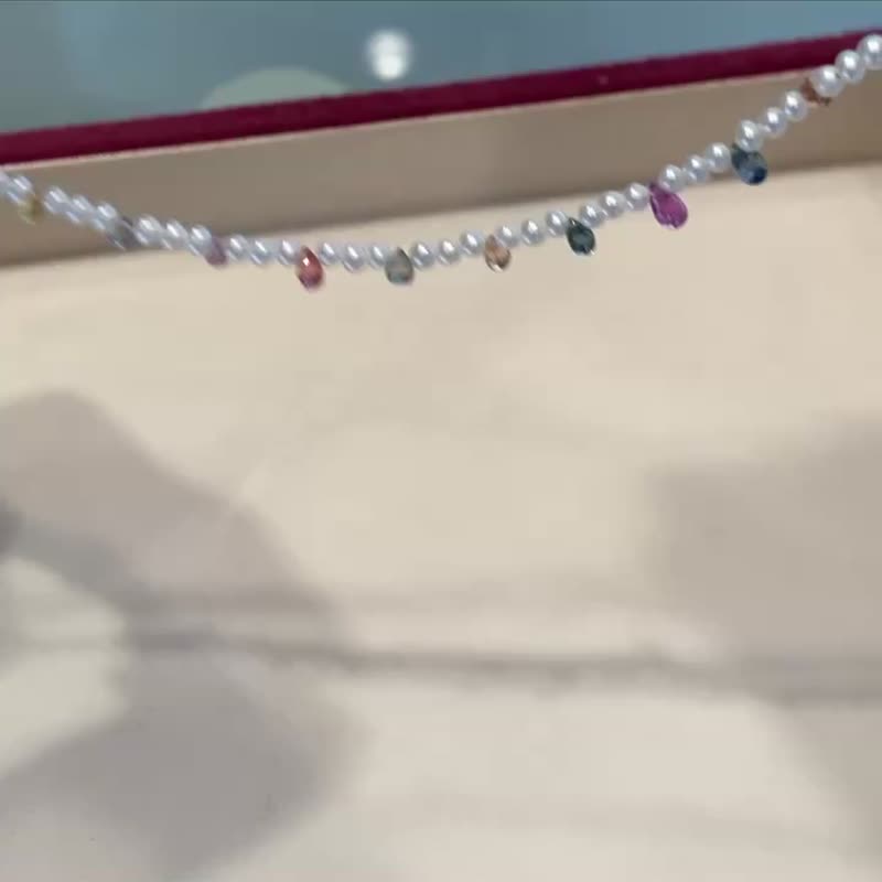 Briolette Cut花式藍寶石和珍珠項鍊 日本製造 - 項鍊 - 珍珠 