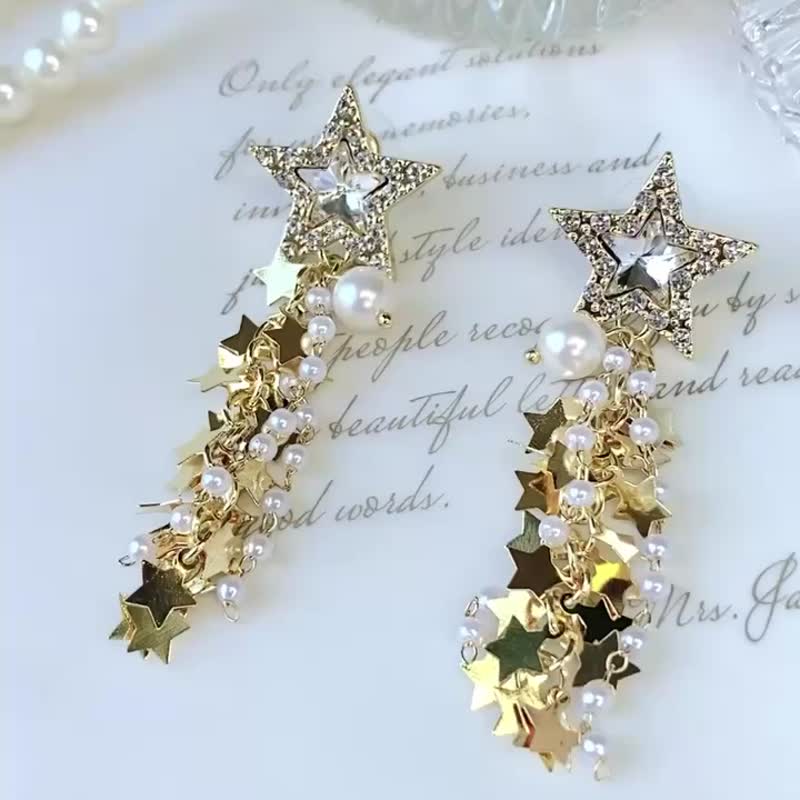 Star Cool Stone Faux Bead Earrings - Earrings & Clip-ons - Copper & Brass 