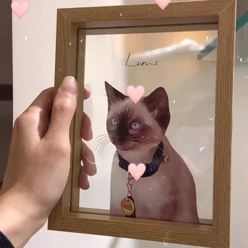 北歐現代風 寵物似顏繪玻璃相框(半身) | 紀念 客製化 狗 貓 禮物 - 似顏繪/客製畫 - 其他材質 
