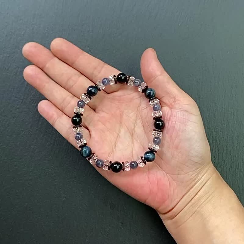 Blue Stone Obsidian Cordierite Coconut Shell White Crystal Crystal Bracelet Customized Bracelet - สร้อยข้อมือ - คริสตัล หลากหลายสี