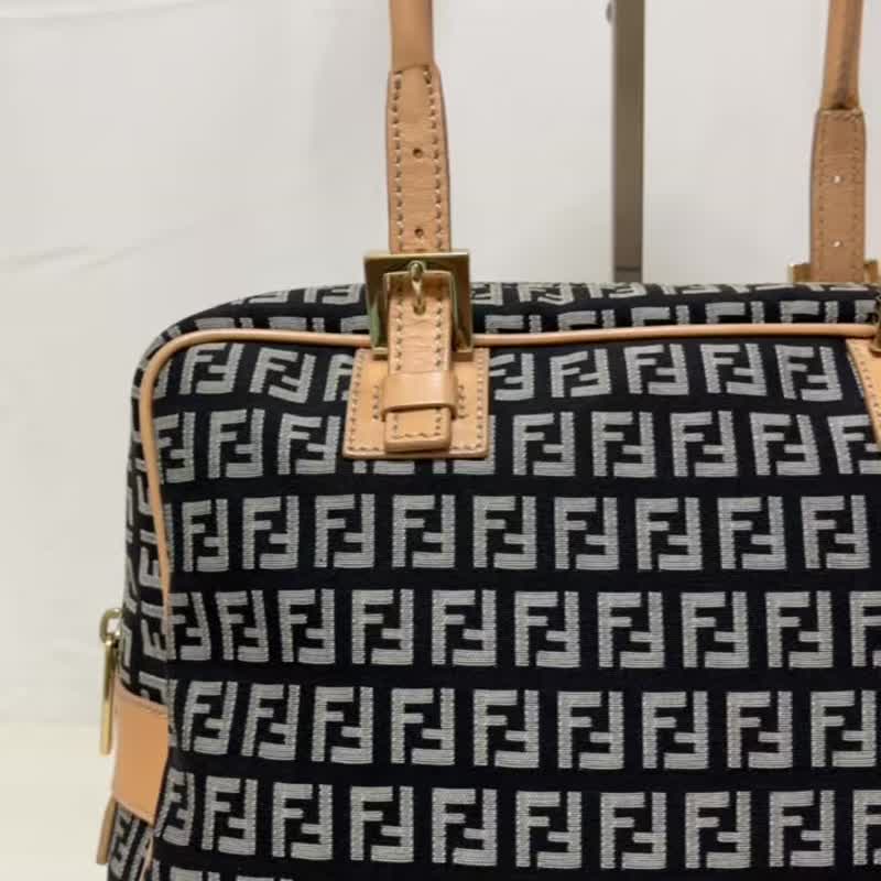 本物 FENDI フェンディ ハンドバッグ ミニボストンバッグ ズッキーノ ズッカ キャンバス レザー ブラック ベージュ 8BN005 中古 - 手提包/手提袋 - 其他材質 黑色