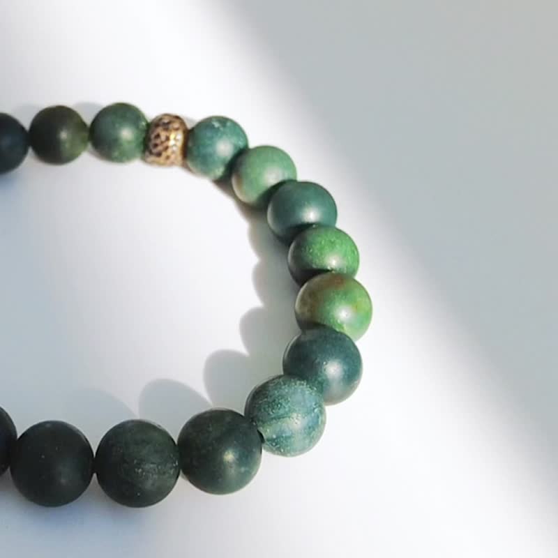 [Linjor-Bamboo Dyeing] Frosted Water Grass Agate Bracelet Simple Retro New Chinese Style Gift - Bracelets - Stone Green