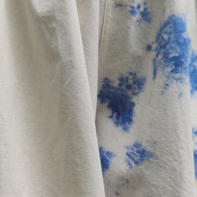 Jinda Pants K - 靛藍色紮染寬褲 - 女長褲 - 棉．麻 藍色