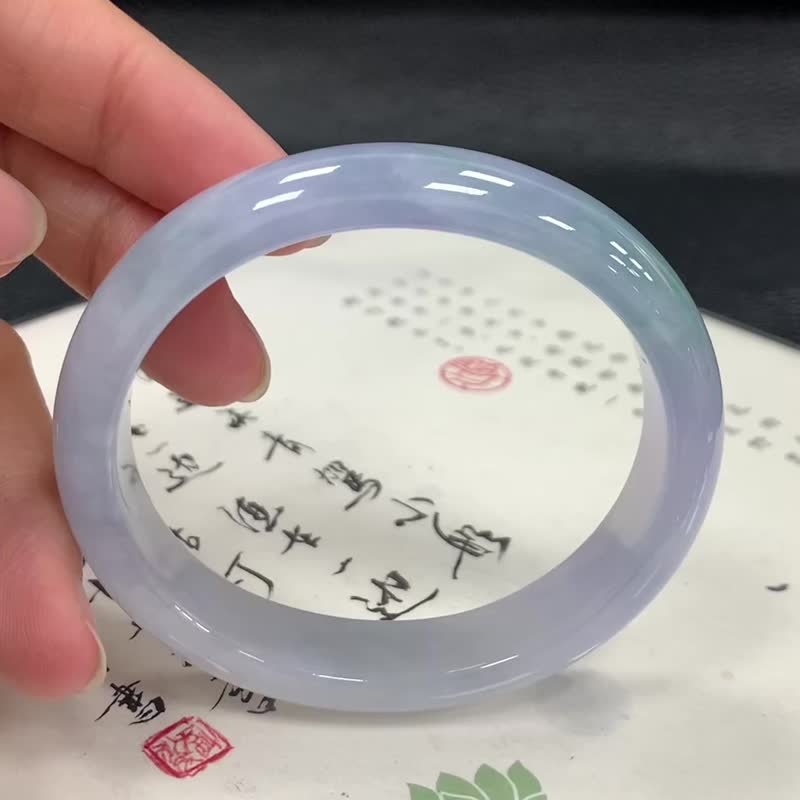 冰種翡翠玉鐲 天然翡翠 緬甸A玉 玉鐲 • 冰種紫藍翡翠貴妃鐲 - 手鍊/手環 - 玉石 藍色