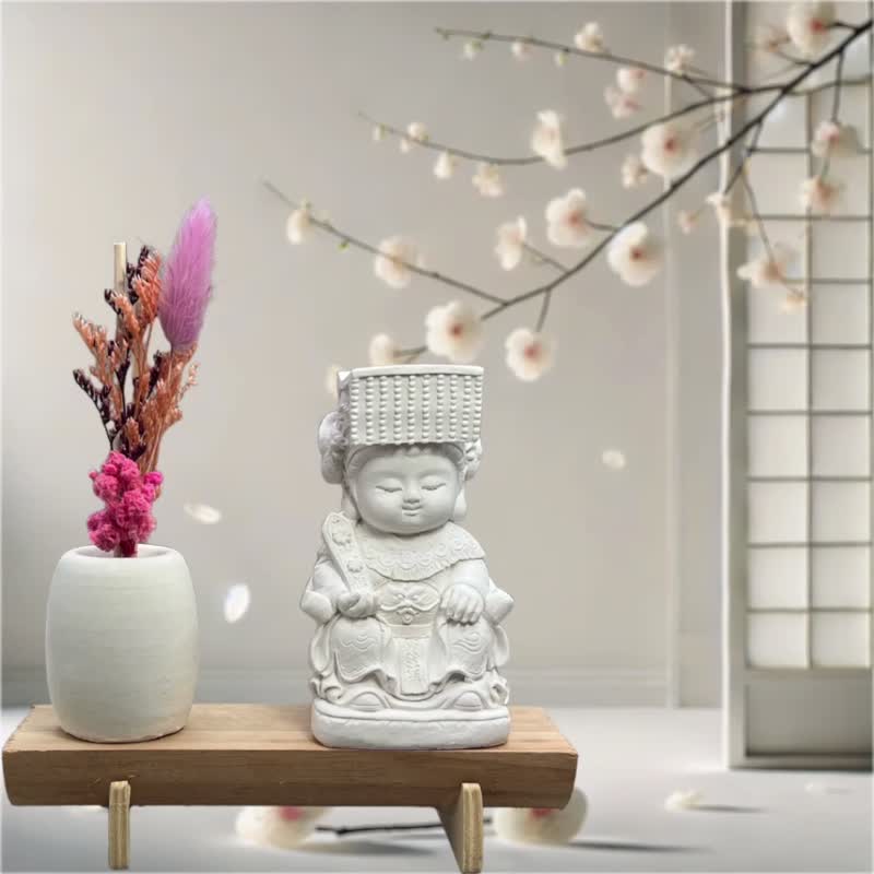 淨念吉祥之媽祖小佛 原木底座系列 傳遞庇佑與平安  提升居家祥和 - 擺飾/家飾品 - 水泥 白色