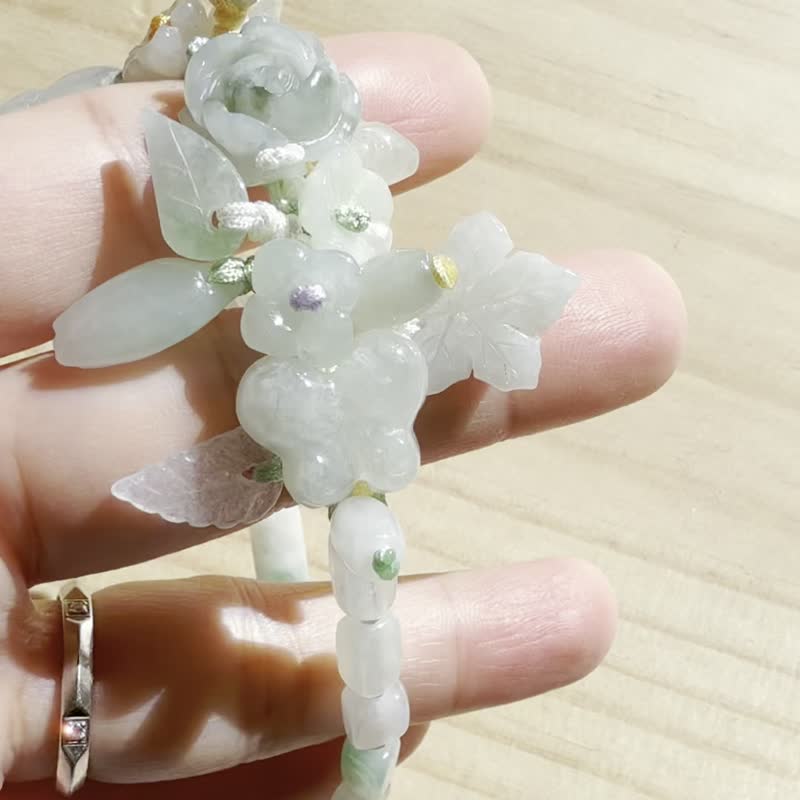 手工翡翠手串 — 綠意花園 - 手鍊/手環 - 玉石 綠色