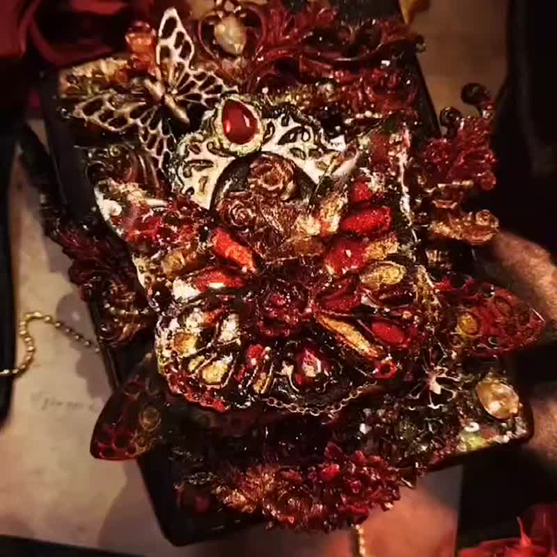 幽境異色系列-寧夕輝煌 手工滴膠首飾盒 - 名片夾/名片盒 - 樹脂 紅色