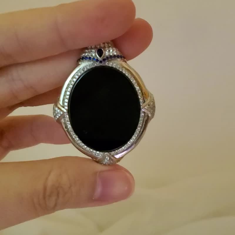 天然A貨翡翠童話風魔鏡墨翠無事牌吊墜 - 項鍊 - 寶石 綠色
