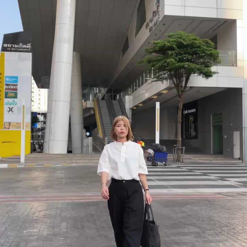 เสื้อคอจีน ผ้าคอตตอน - เสื้อผู้หญิง - วัสดุอื่นๆ สีกากี