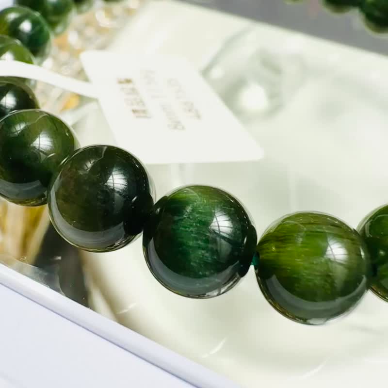 精品貓眼絲絨貓眼光順髮綠髮晶8mm17.56g財富事業清除身體負面 - 手鍊/手環 - 水晶 綠色