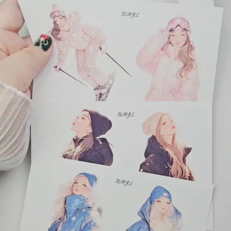 ウィンタースキースタイルジャーナルデコステッカー – 6デザインセット - 付箋・ポストイット - 紙 多色