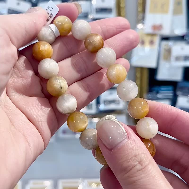 小精品貓眼大地色彩串毛兔毛水晶10.5mm31.18g淨化磁場療癒能力 - 手鍊/手環 - 水晶 多色
