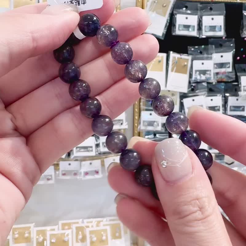 Natural blue-purple blood drop hematite 9mm 21.8g crystal hand beads to keep money, increase popularity, develop spiritual talents - สร้อยข้อมือ - คริสตัล สีน้ำเงิน