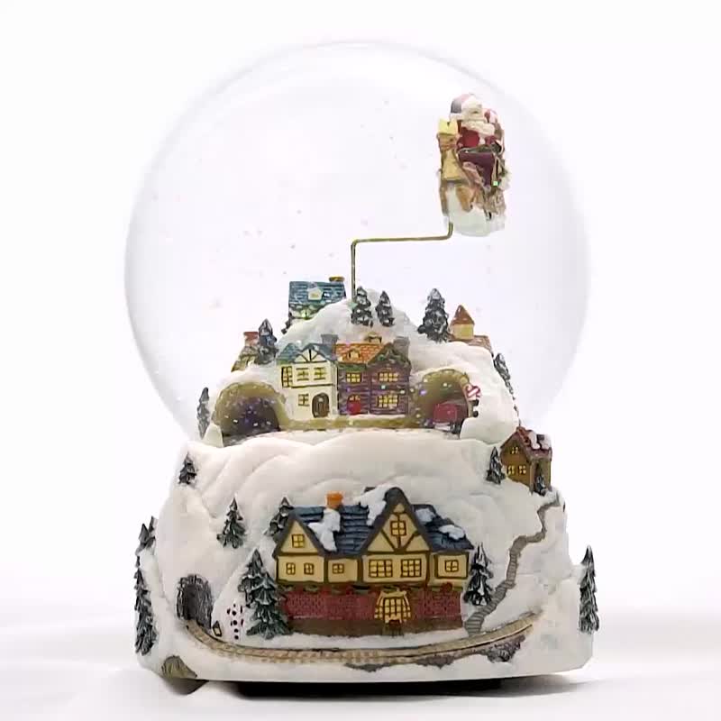 Happy snow white Christmas crystal ball music box Santa Claus snow 