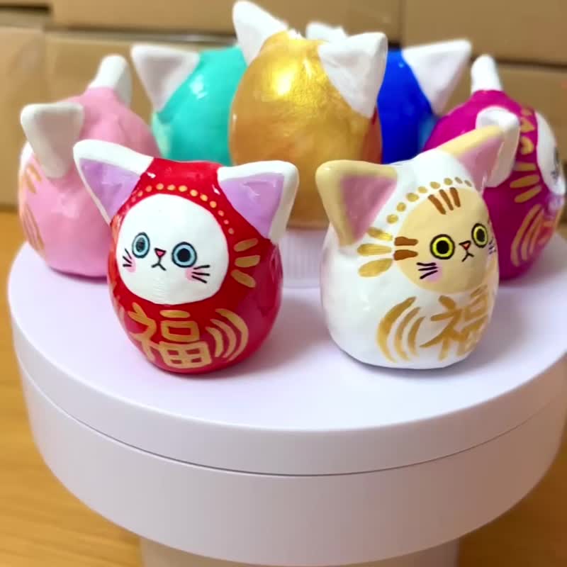 貓達摩【小】 玫瑰粉紅色 右側　愛心 - 擺飾/家飾品 - 黏土 粉紅色