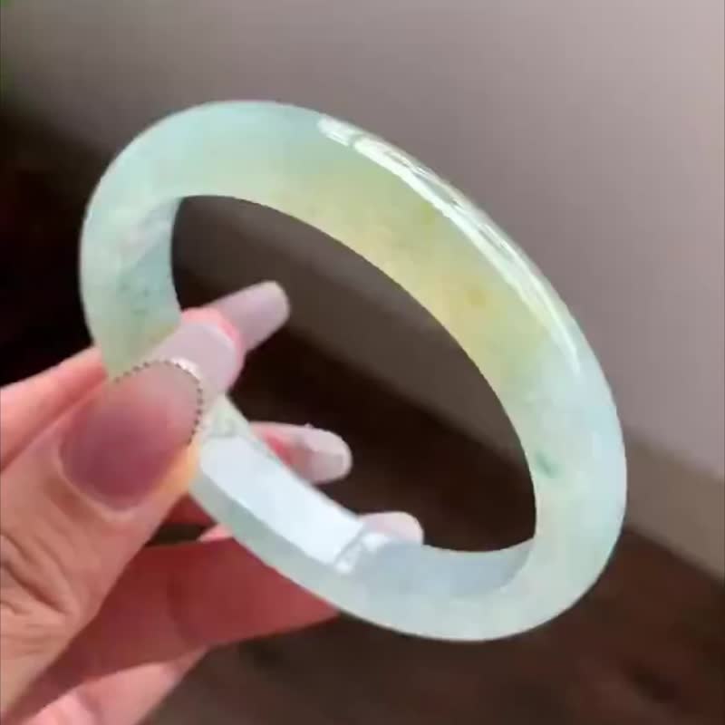 冰種翡翠天然翡翠玉鐲 A玉手鐲玉鈪 • 冰種黃藍翡翠貴妃鐲 - 手鍊/手環 - 玉石 黃色
