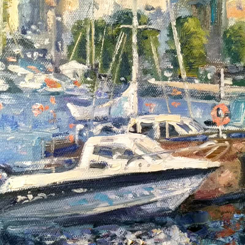 游艇绘画 Yacht Painting Sailboat Landscape Original Art Impressionism - 海報/掛畫/掛布 - 其他材質 多色