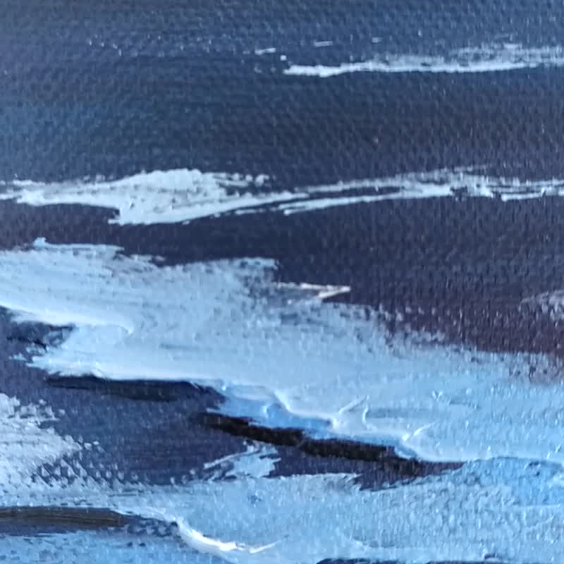 夜の海の油絵 キャンバス 月明かりの海景アート 夜の海の油絵