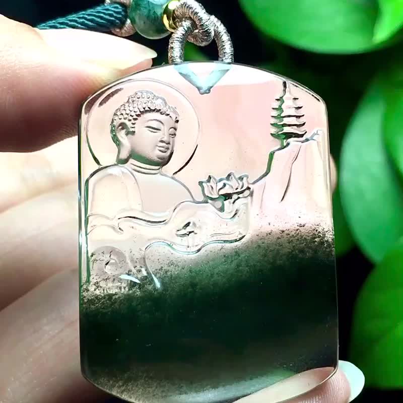 極品天然綠幽靈大日如來吊墜   收藏佳品純白體顏色綠晶體干淨 - 吊飾/掛飾 - 水晶 
