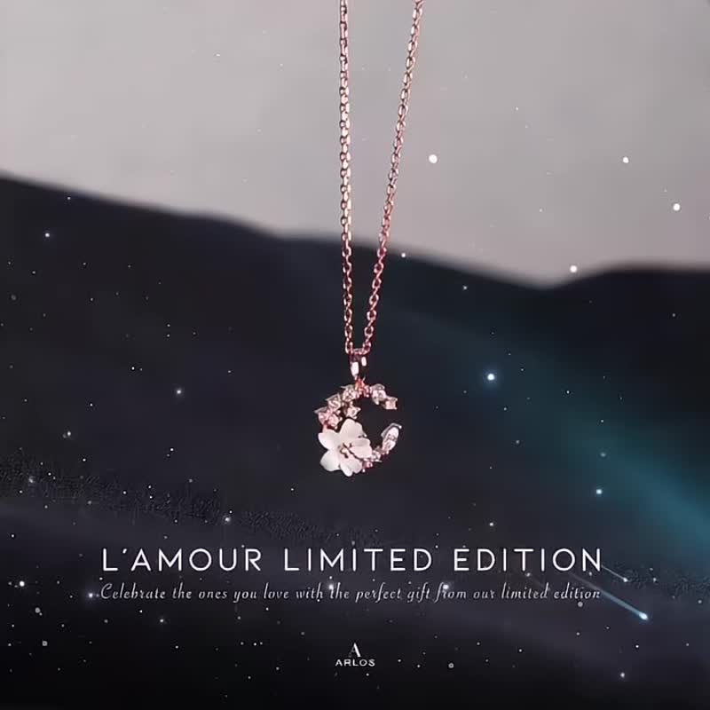 L'amour 優雅小花月亮頸鏈 (玫瑰金) - 項鍊 - 純銀 