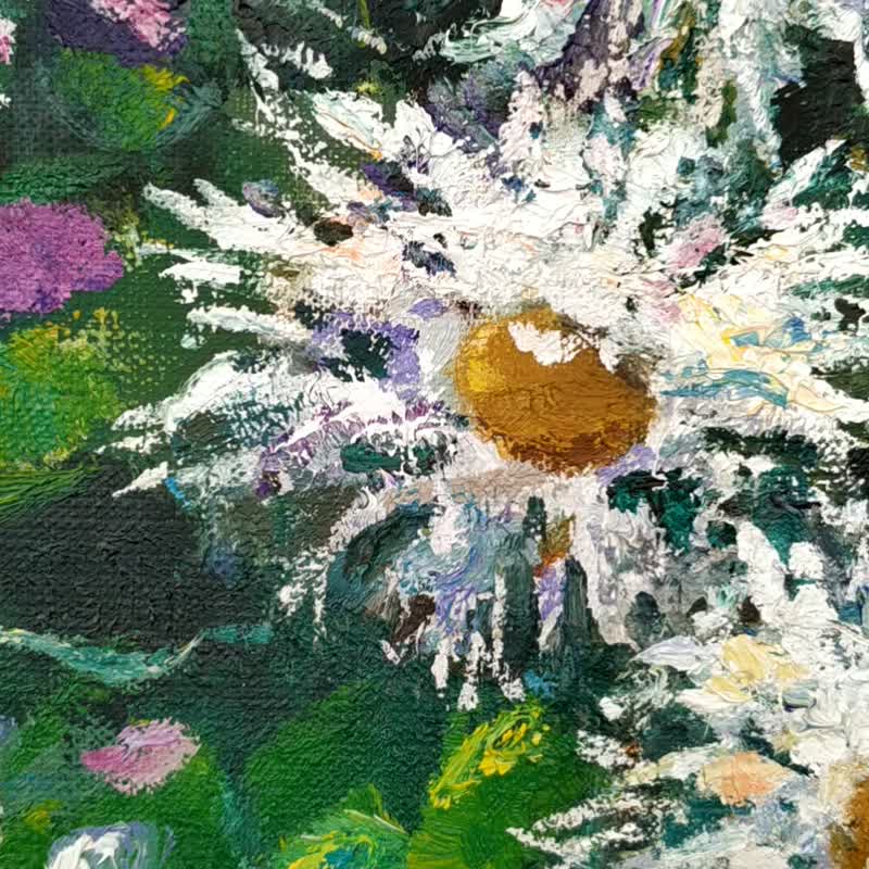 用雏菊绘画 用鲜花绘画 Daisy Painting Flower Original Art Floral Oil Canvas Artwork 油畫原作 - โปสเตอร์ - วัสดุอื่นๆ หลากหลายสี