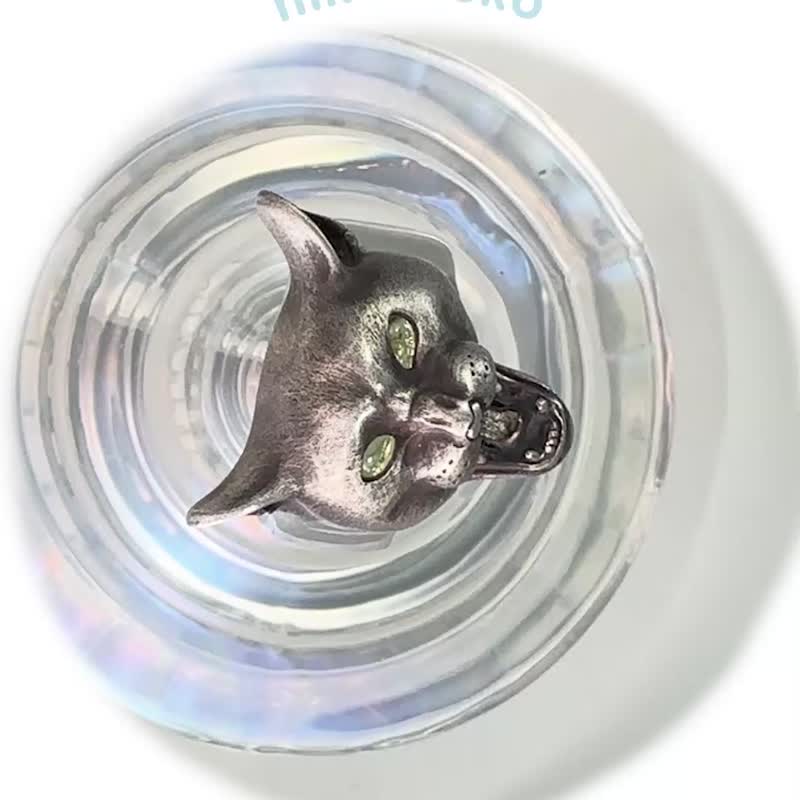 Feline anger ring, silver925 with stone eyes, - แหวนทั่วไป - โลหะ สีเงิน