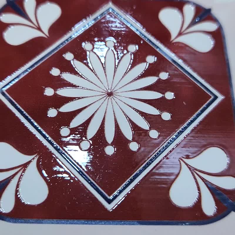 Spanish floor tile D crystal carving Yingge ceramic coaster - Coasters - Pottery White