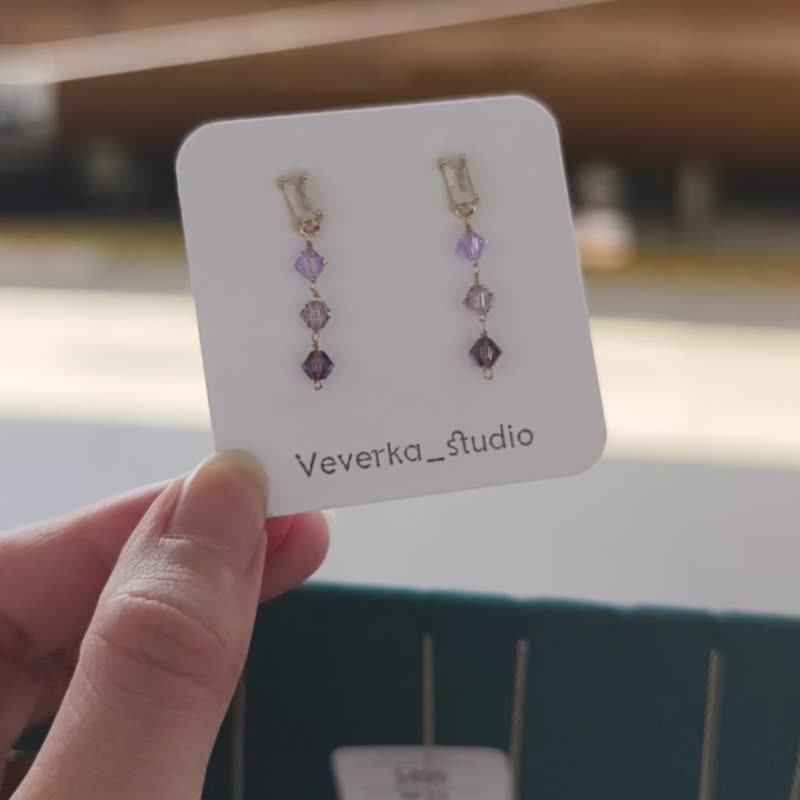 【Veverka】Quality-Earrings Swarovski crystal Stone clip-on earrings - Earrings & Clip-ons - Semi-Precious Stones Purple