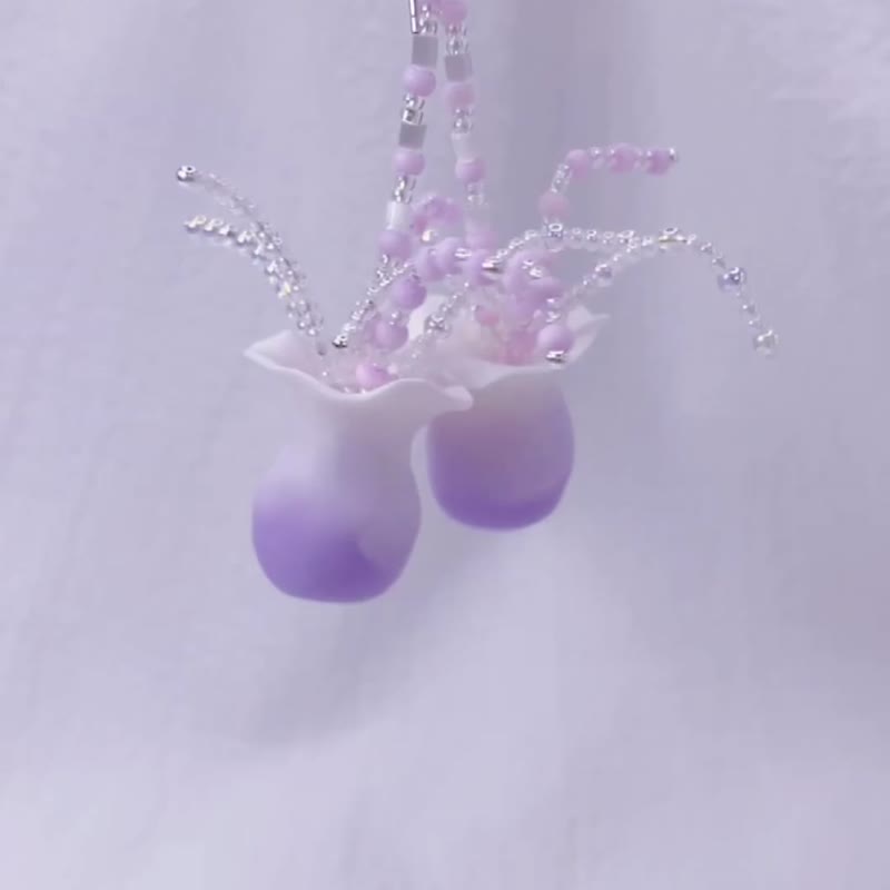 原創軟陶手作漸變粉紫藍色花瓶串珠耳環顏色可客製 - 耳環/耳夾 - 陶 