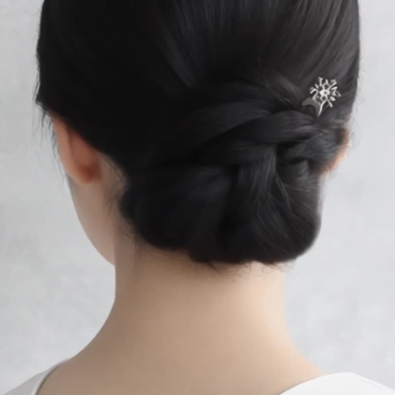 冬季限定設計 / KANZASHI Hair pin 【 Petit Series Snow 】 - 髮夾/髮圈 - 其他金屬 銀色